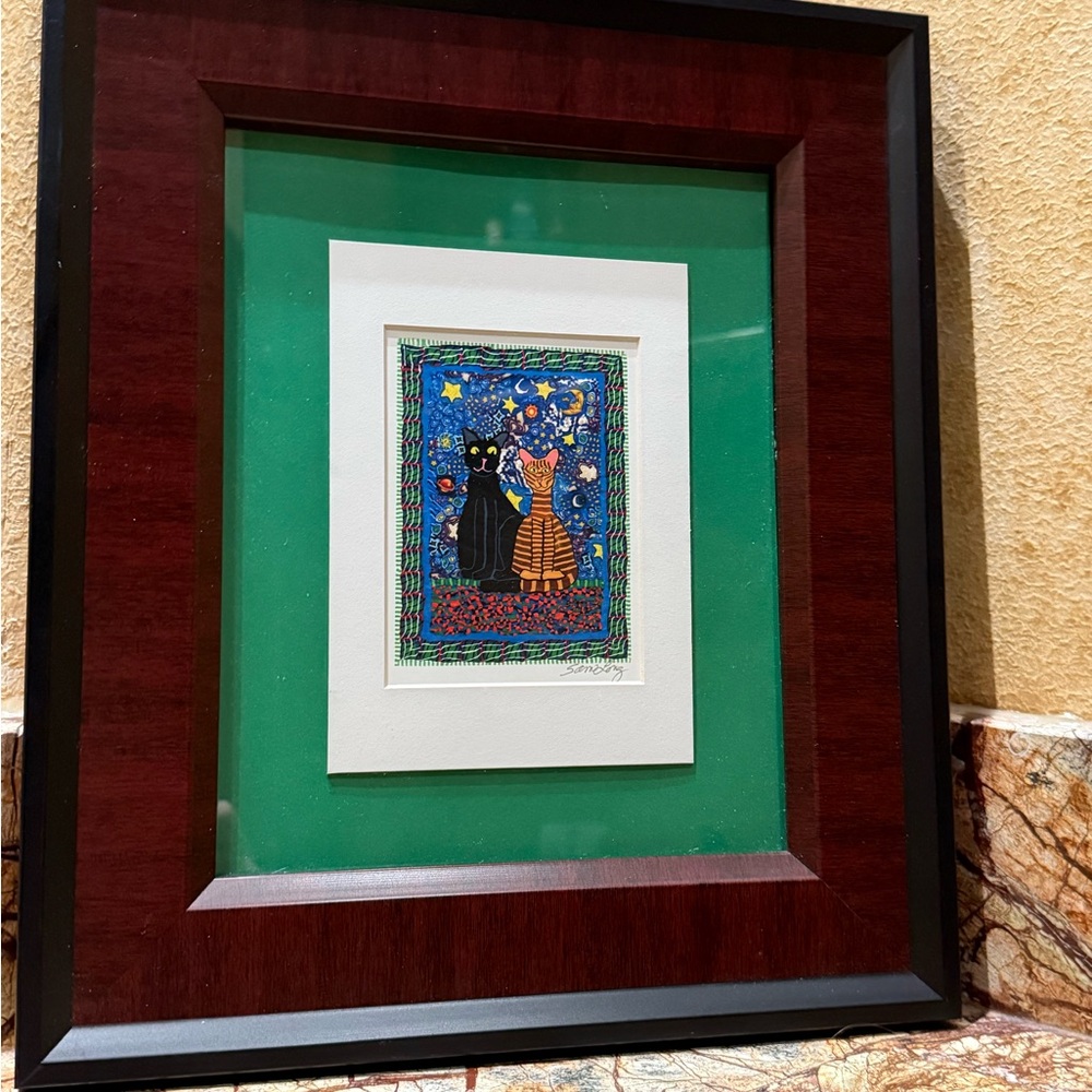 🏷️SOLD🏷️Whimsical Cat Artwork Signed By Artist Sam Long